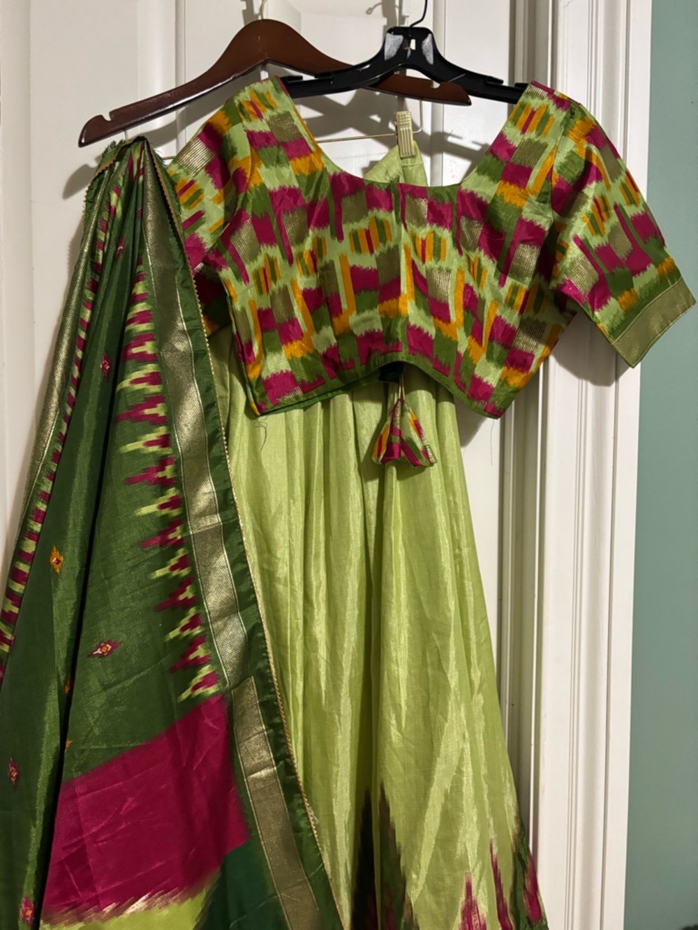 Lime Green three piece Lehenga with Blouse 40 inches bust and Green Dupetta L